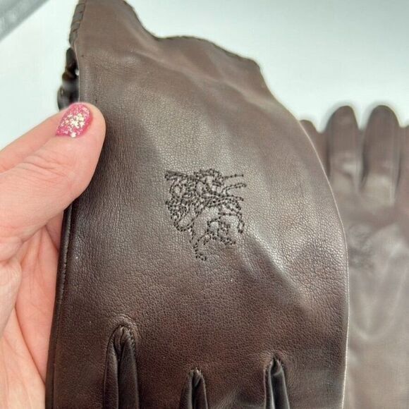 Philip Treacy London Size 7 Soft Brown Leather Driving Gloves Vintage Embroidery - Picture 7 of 14